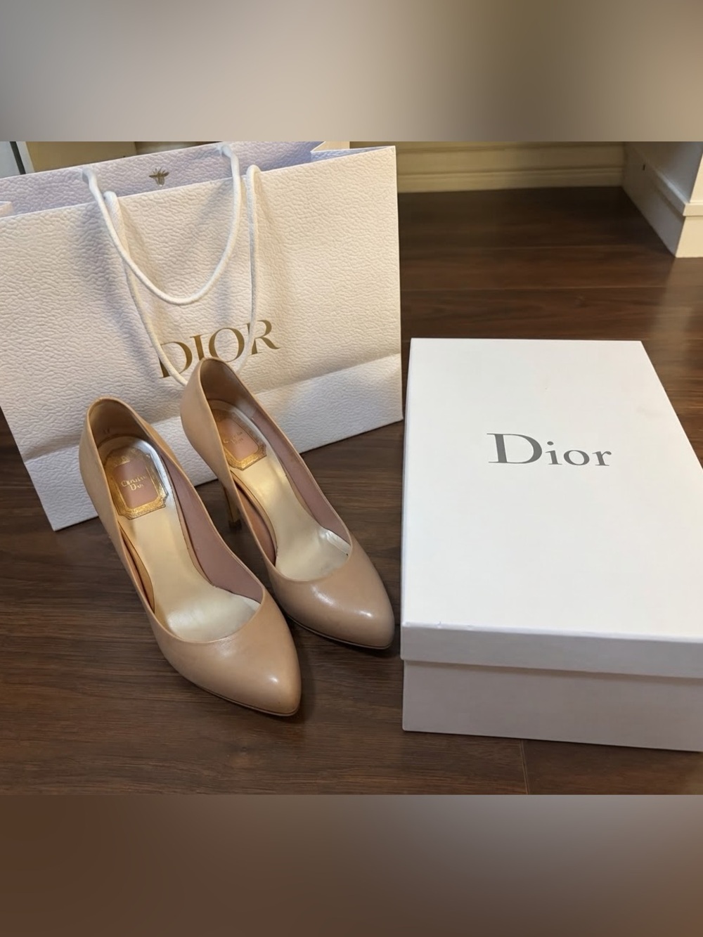 Authentic Christian Dior Nude Leather Pumps Heels 6.5
